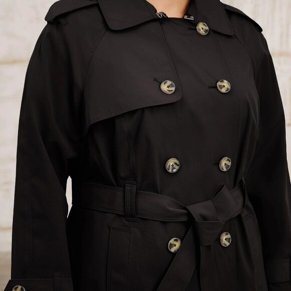 London Fog Women's 3/4 Length Double-Breasted Trench Coat w/Belt Large Black NEW - Picture 3 of 11